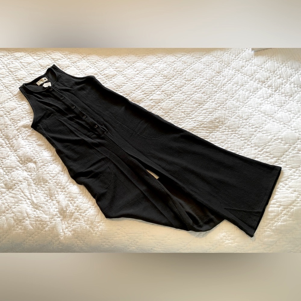NEW XS Back Beat Co Wide Leg Jumpsuit Faded Black Cotton Heavy Ribbed Tank